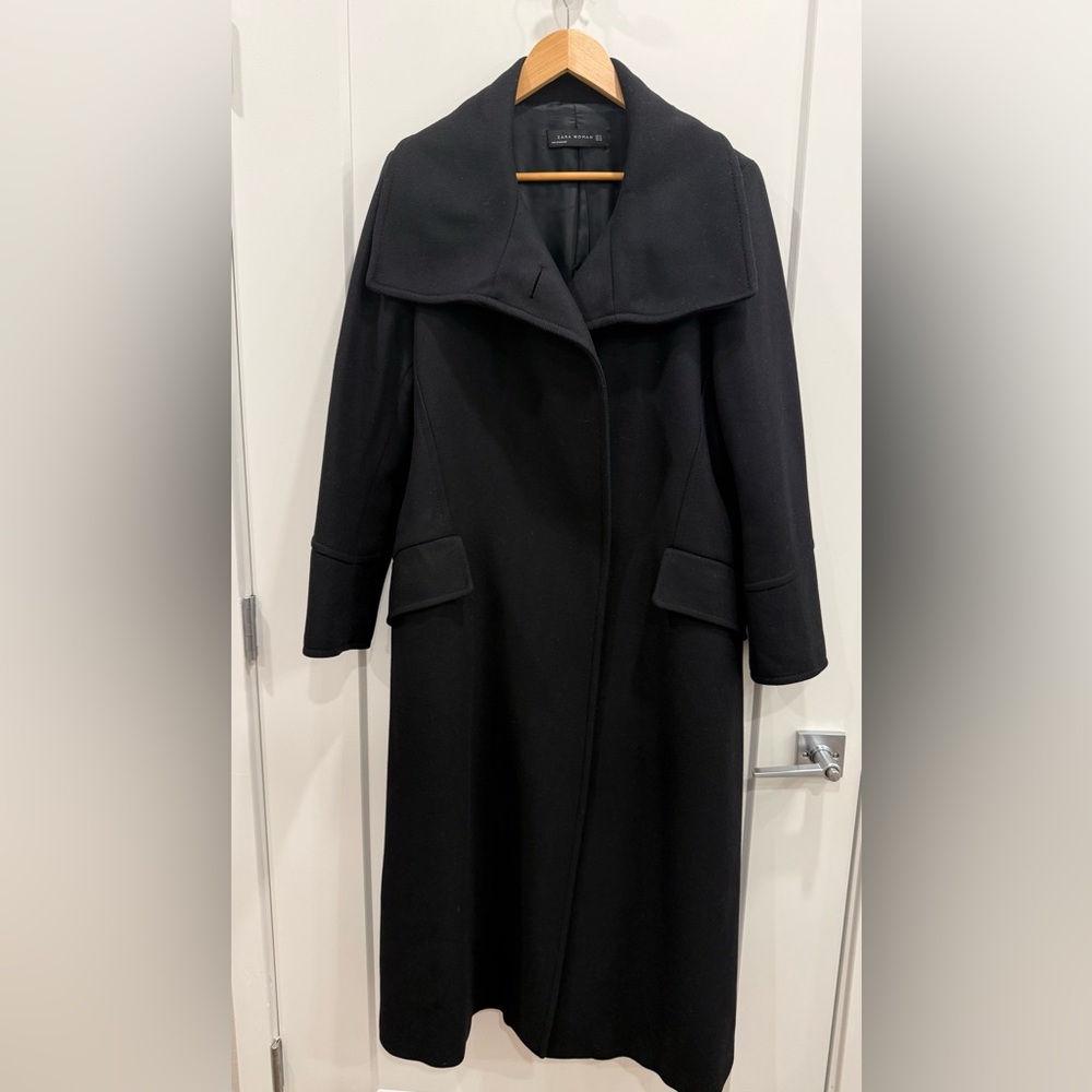 Zara Women's Black Long Wool-Blend Coat, Size XL